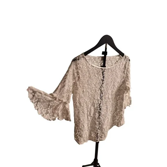 VTG Adore M Top Sheer Roses Floral Ruffle Romantic Grunge 90's Y2K - Picture 4 of 6